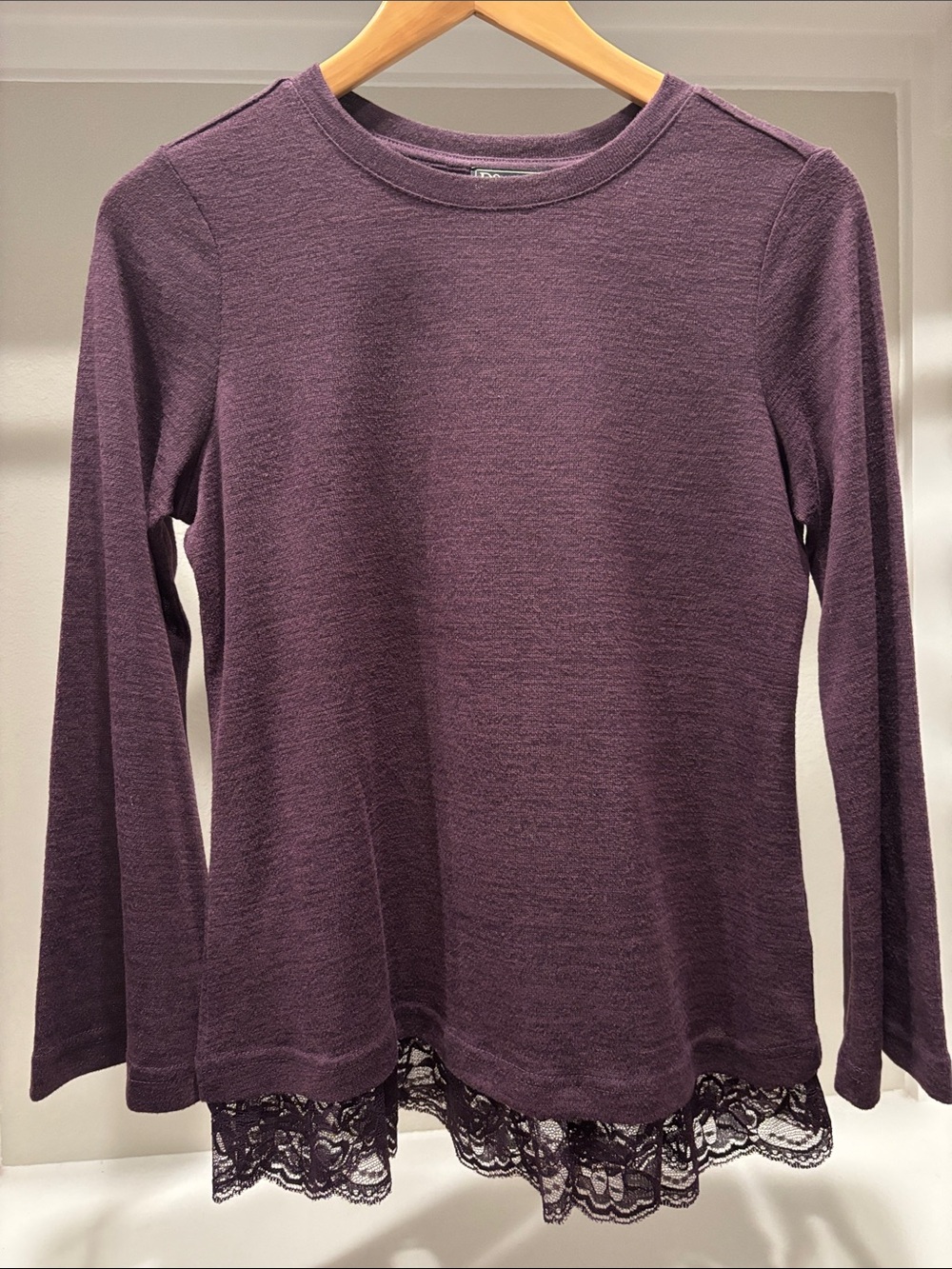 DG2 by Diane Gilman Plum Long Sleeve Lace-Hem Tee